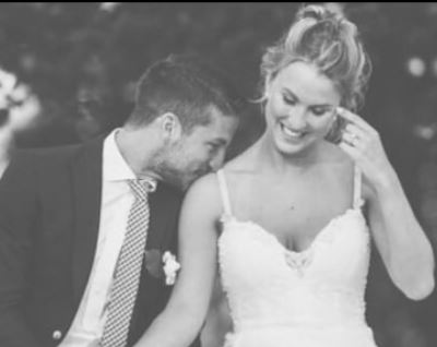 Marijke Mertens's son Dries Mertens with his wife Kat Kerkhofs at their wedding